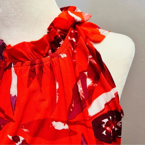 Enfocus Studio Dress Women’s 14 Red White Black  Floral Sleeveless - Picture 2 of 5